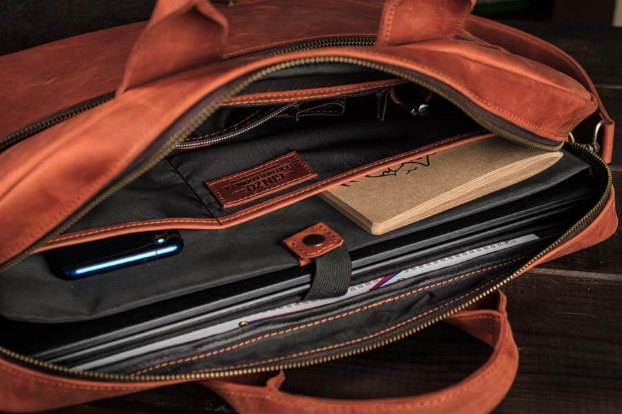 Мужская кожаная деловая сумка / сумка для ноутбука -OXFORD- цвет Коньяк