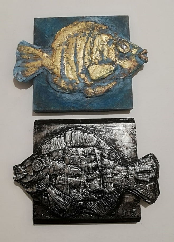 Рыбка металлическая с бирюзовой патиной