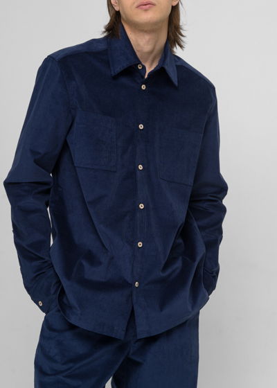 Синяя мужская рубашка FOS из микровельвета