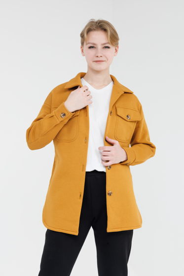 Куртка-рубашка из футера с начесом унисекс горчичная
