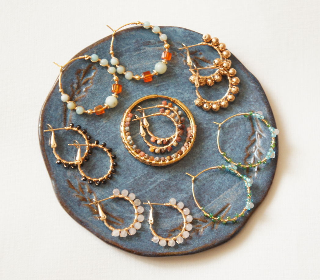 Серьги кольца конго хупы обручи плетеные wire wrapped амазонит сердолик