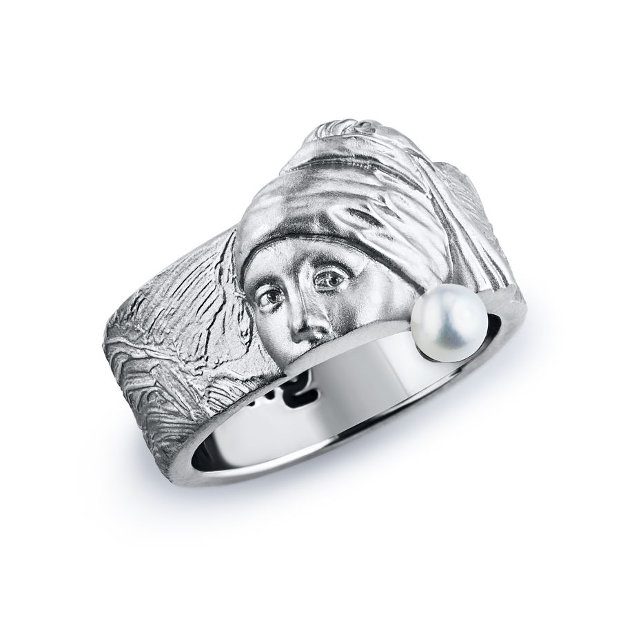 Серебряное кольцо с жемчужиной Девушка с жемчужной сережкой  Девушка с сережкой WHO IS SHE