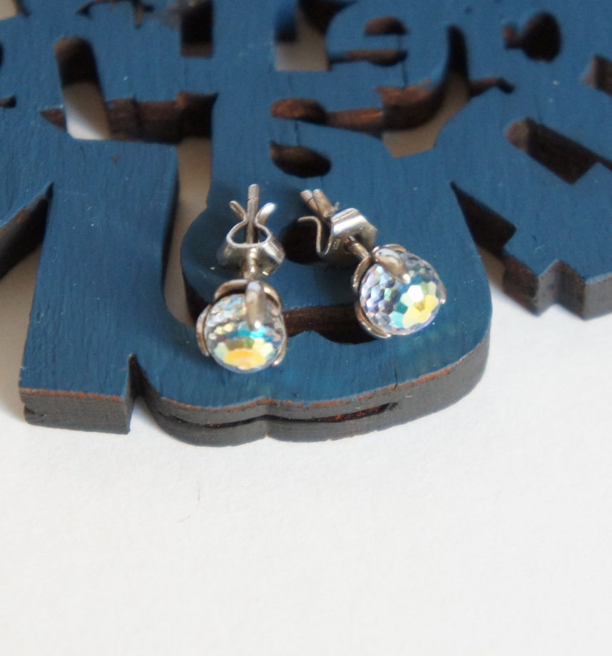 Серьги гвоздики пусеты серебро кристаллы Сваровски Swarovski AB