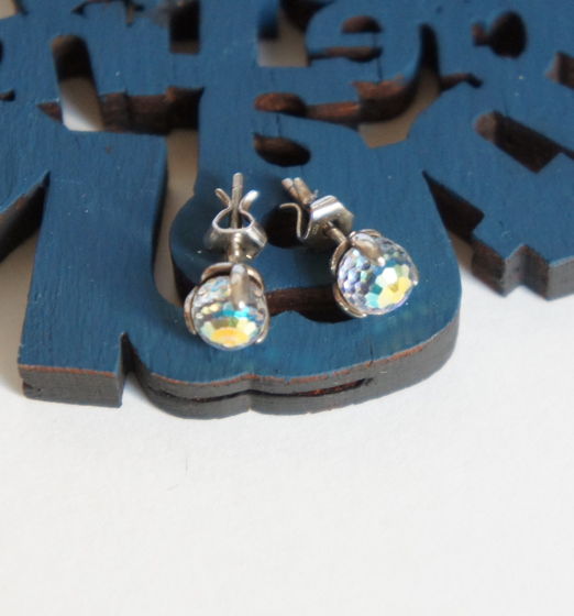 Серьги гвоздики пусеты серебро кристаллы Сваровски Swarovski AB