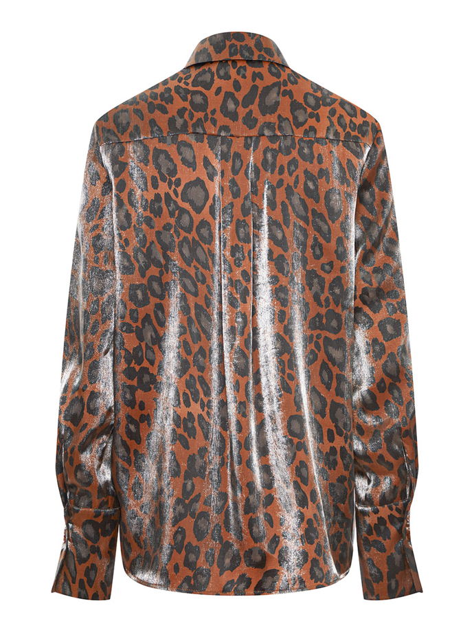 Рубашка полупрозрачная из блестящей вискозы с леопардовым принтом