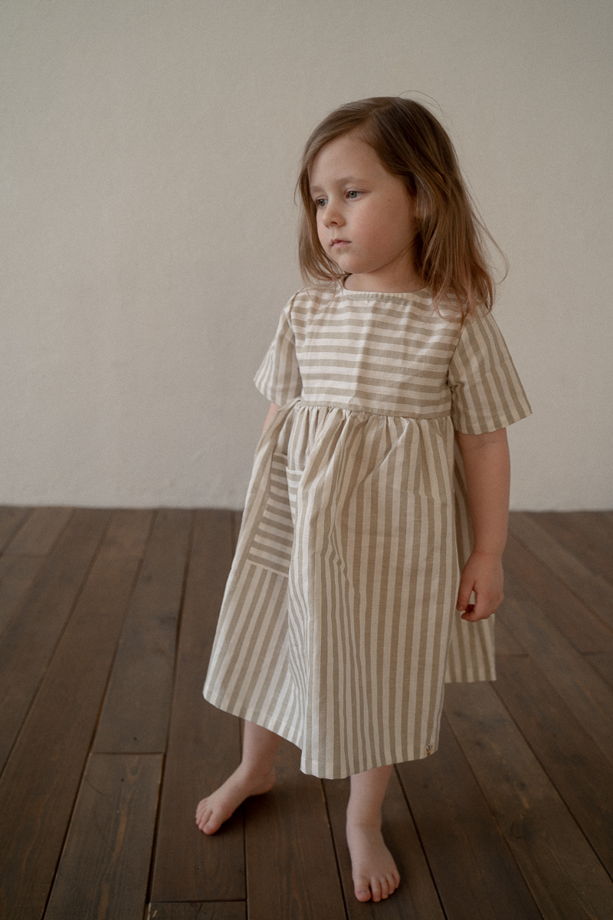 Платье льняное полосатое с карманами детское