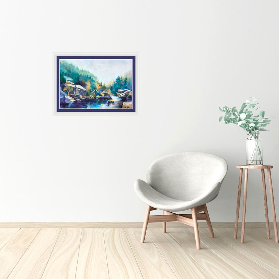 Акварельная картина с умиротворяющим пейзажем