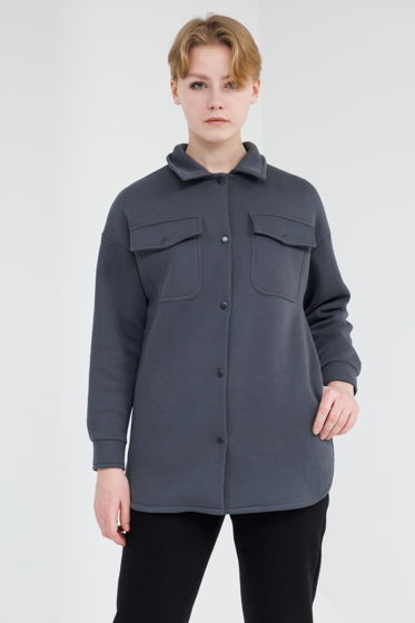 Куртка-рубашка из футера с начесом унисекс графитовая