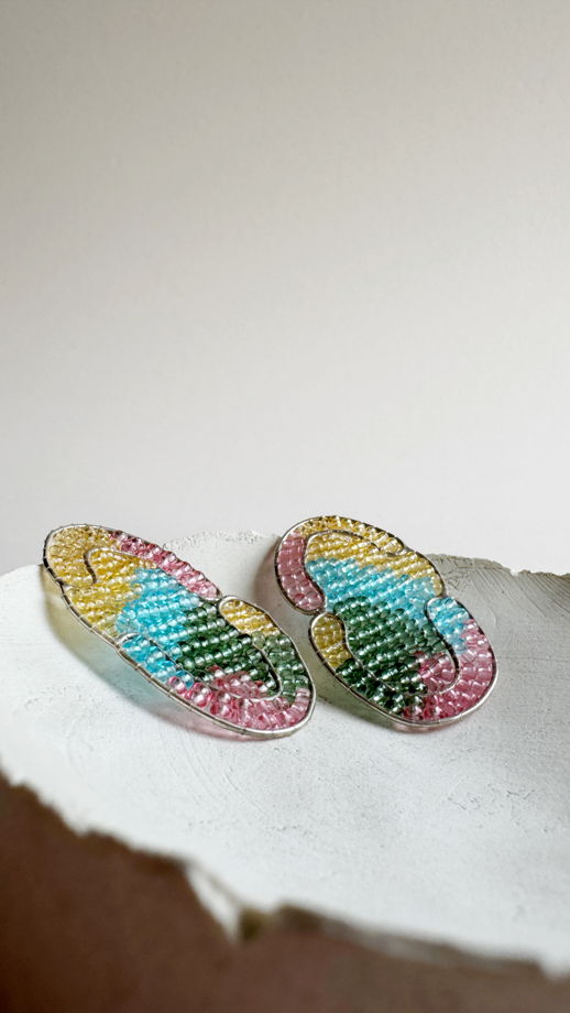 Серьги разноцветные из бисера и серебра