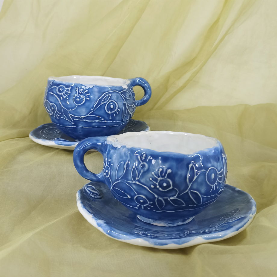 Чайные пары Голубые. 300мл. Керамика ручной работы.