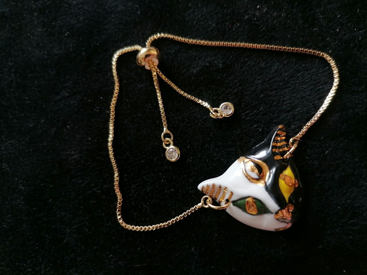 Браслет Bastet (Бастет) на цепочке со стопером (фарфор+золото)