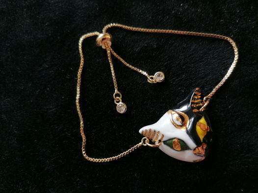 Браслет Bastet (Бастет) на цепочке со стопером (фарфор+золото)