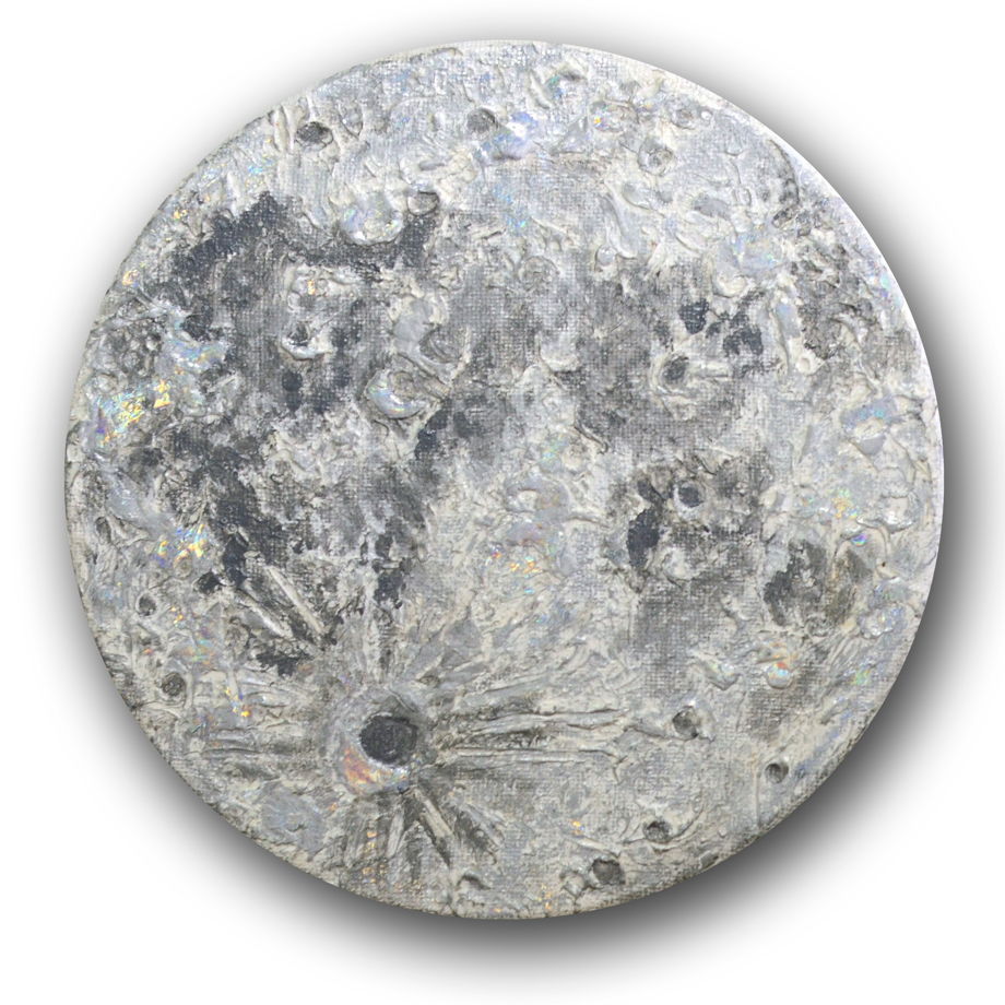 Картина Луна акрилом с голографической поталью