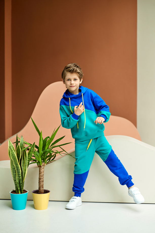 Спортивный костюм из футера цвета изумруд/индиго для мальчика Ray