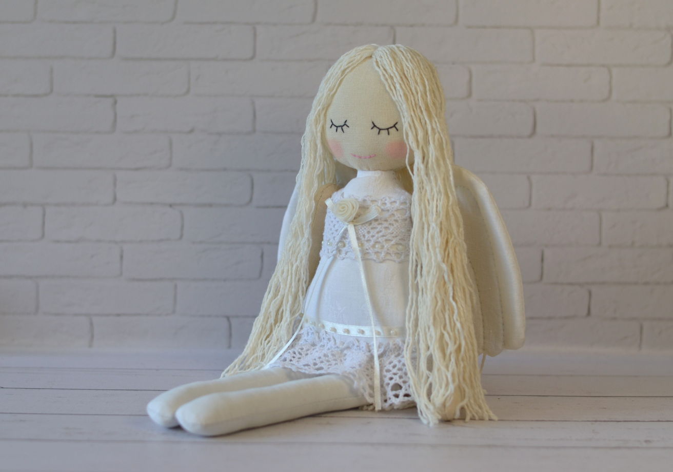 Белый Ангел, текстильная интерьерная кукла