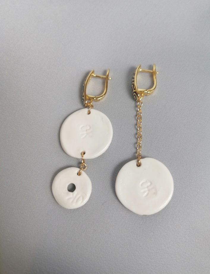 Серьги висюли с подвесками Азия-пончик (эмаль)