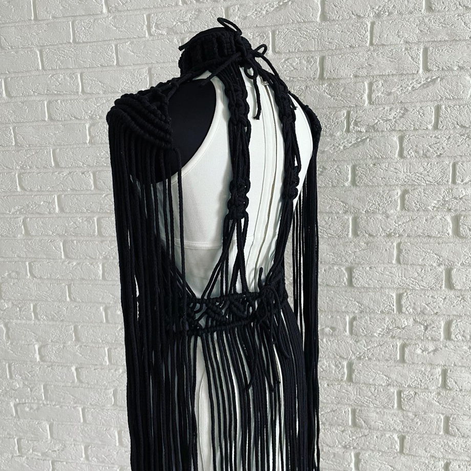 Платье бохо макраме черное