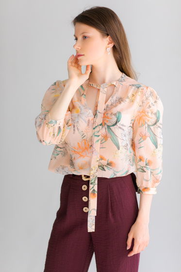 Блуза из хлопкового батиста с цветочным принтом