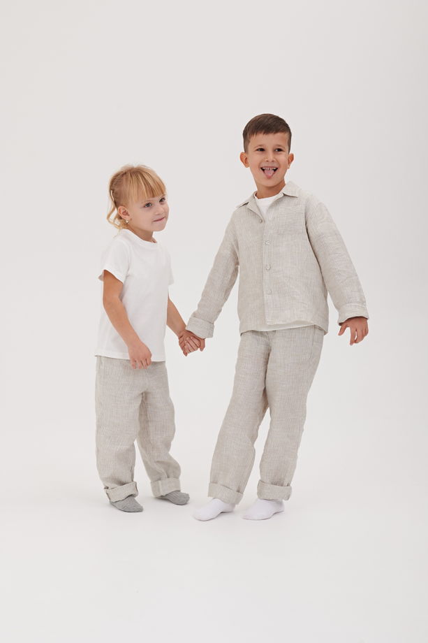 Брюки детской льняной пижамы Grey Stripe