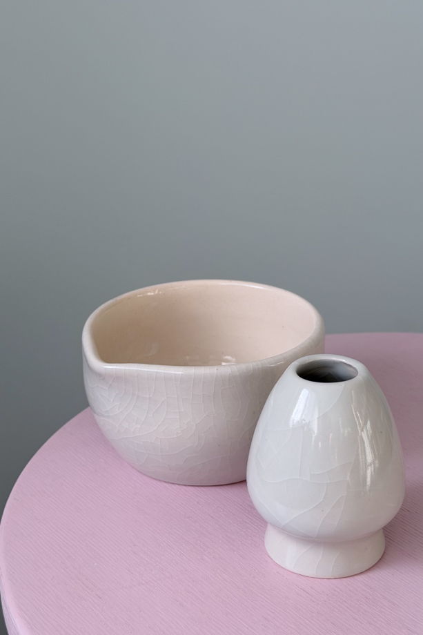 Набор для матчи ручной работы + венчик, "Голубое кракле"