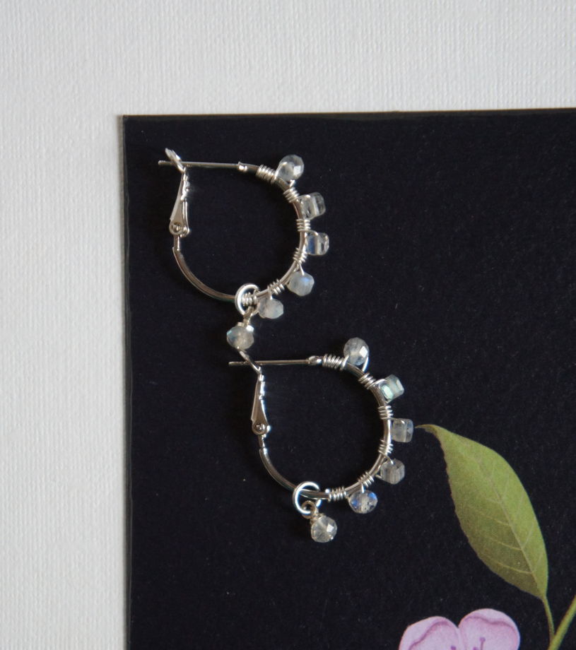 Серьги кольца конго лабрадорит плетеные wire wrapped