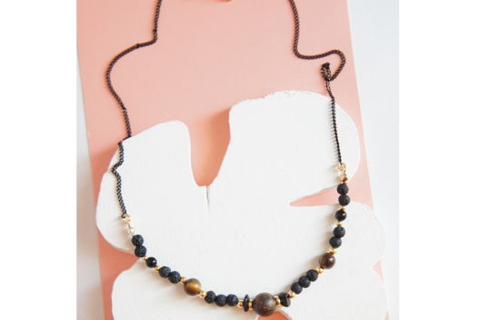 Черная цепочка бронзит тигровый глаз черный турмалин шерл лава