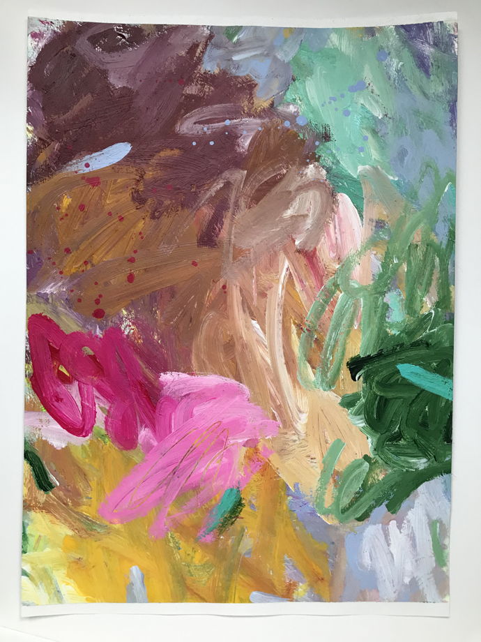 Цветочная абстрактная картина на бумаге. Цветы у пыльной дороги