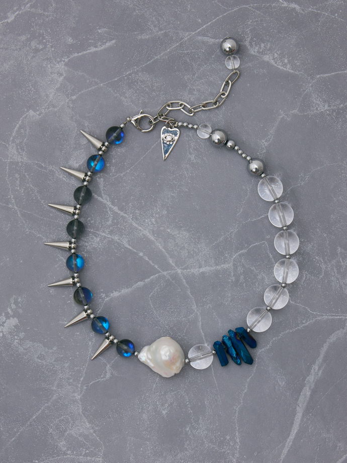 Унисекс колье с жемчугом и шипами