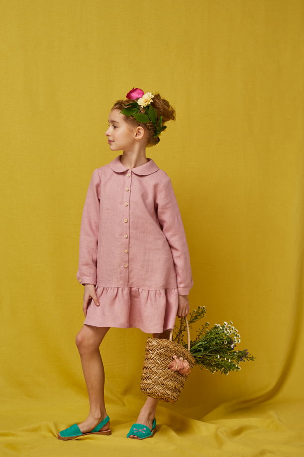 Платье для девочки Анна-царевна (розовый лен)