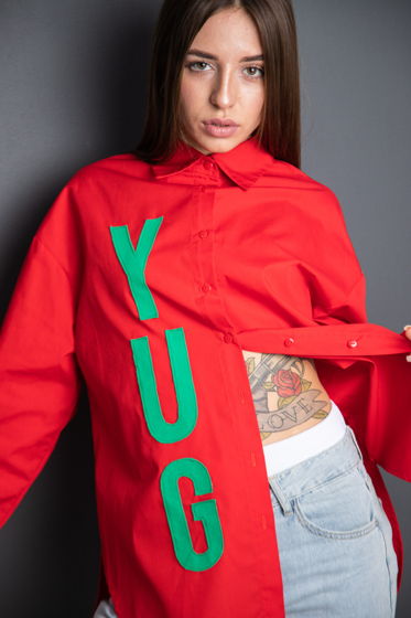 Красная оверсайз рубашка YUG