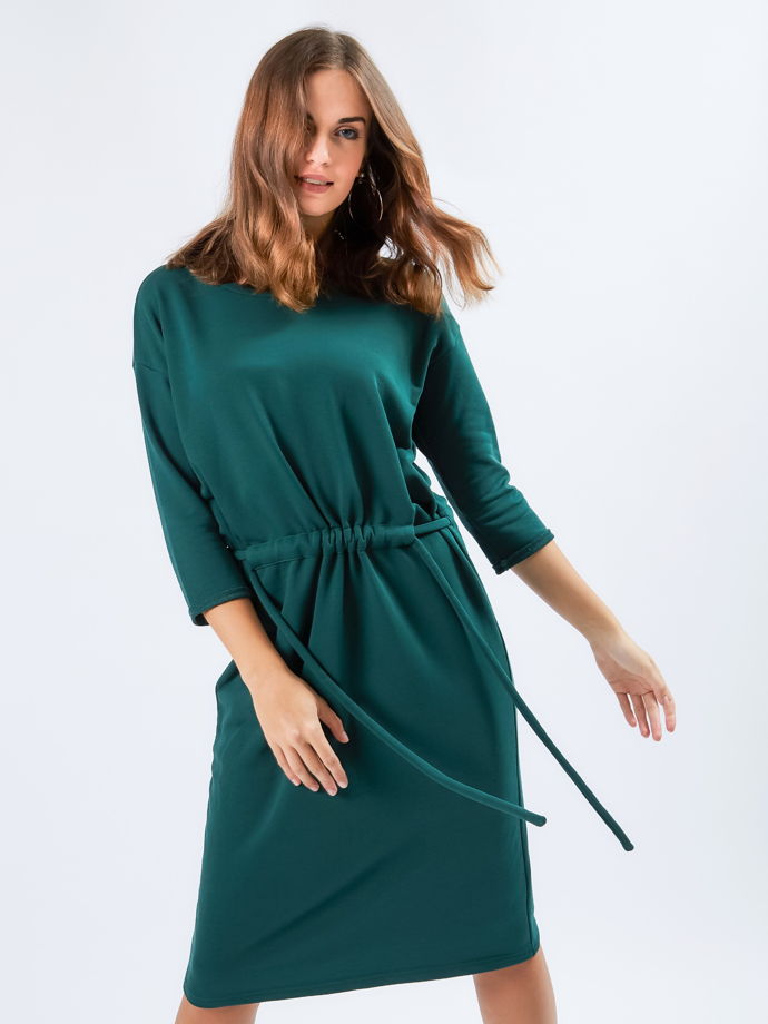Платье трикотажное с поясом (зеленое) S/M, L/XL