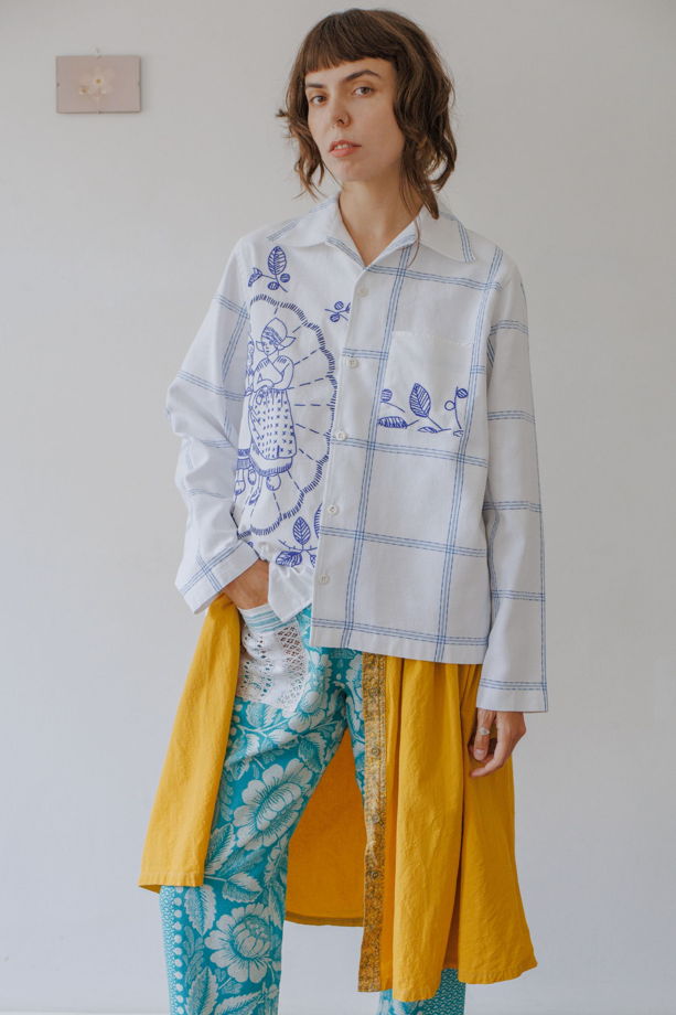Рубашка с Синими Цветами и Полосками/Blue Flowers and Stripes Long Sleeve Shirt 2