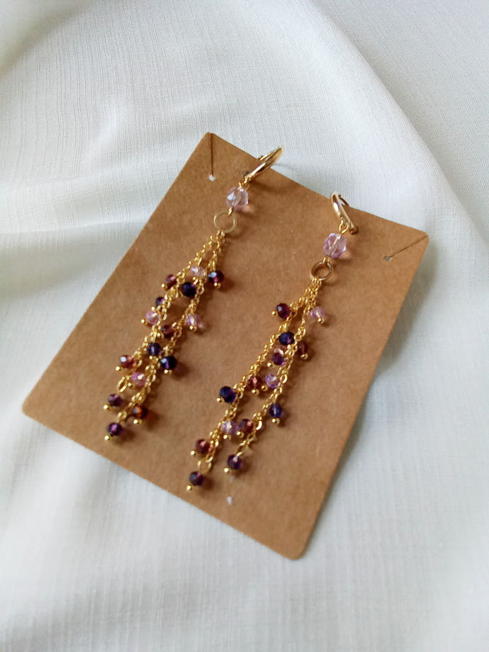 Сиреневые длинные женские симметричные серьги "Сумерки"