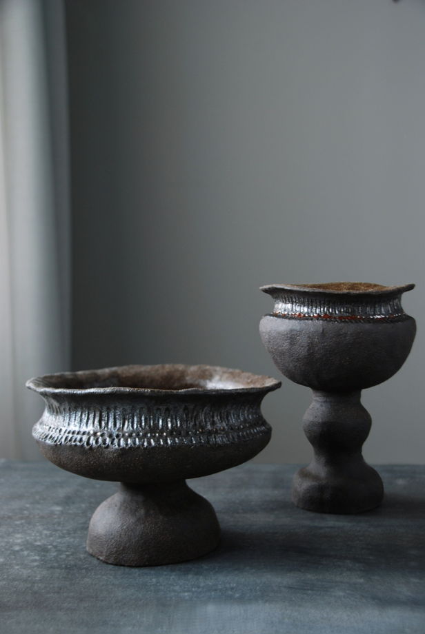 Набор из керамических ваз и подсвечника, ручная работа.