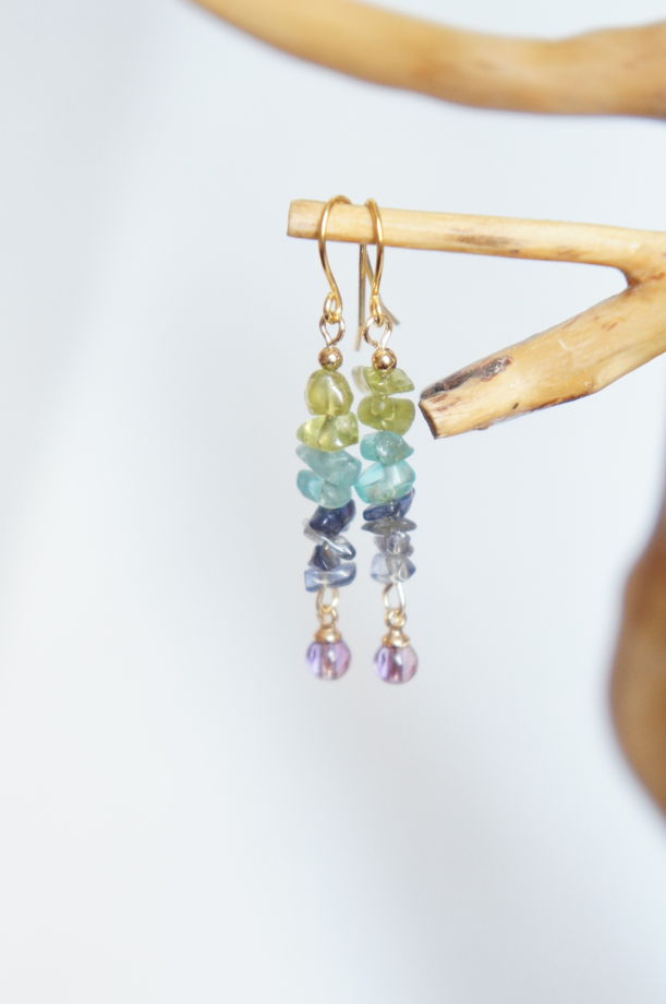 Серьги деграде перидот голубой топаз сапфир аметист