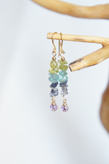 Серьги деграде перидот голубой топаз сапфир аметист