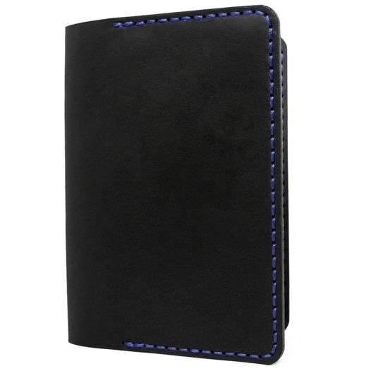 Кожаная обложка на паспорт черная HELFORD Cover black/blue