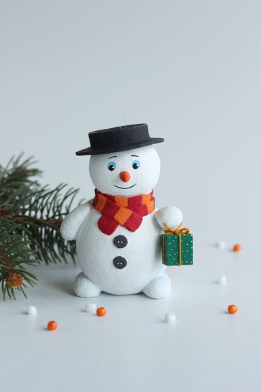 Ёлочная игрушка "Снеговик с подарком"