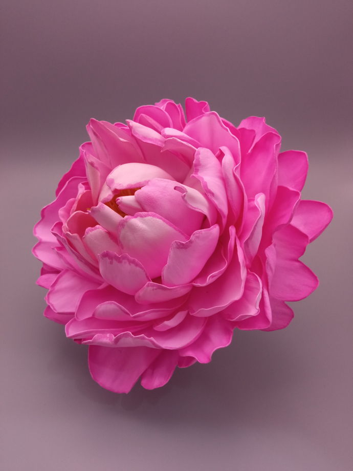 Большая брошь-пион в розовых оттенках из фоамирана