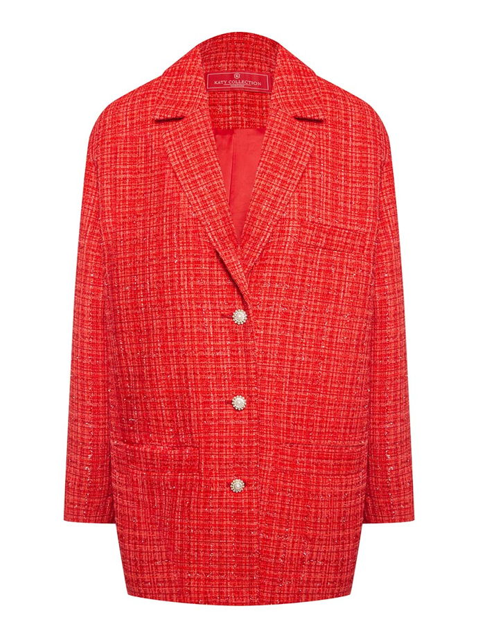 Вечерний прямой жакет из твида с люрексом