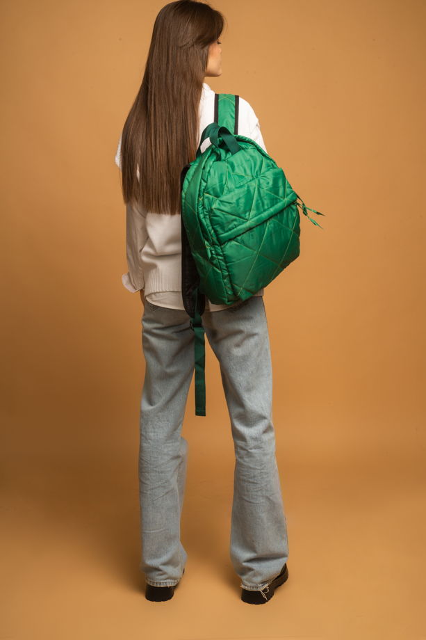 Зеленый рюкзак из болоньевой ткани с карманами ручной работы