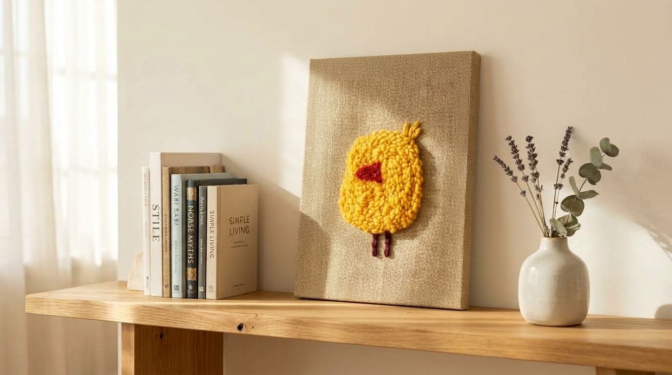 Цыплёнок, ковровая вышивка, punch needle 30х40 см