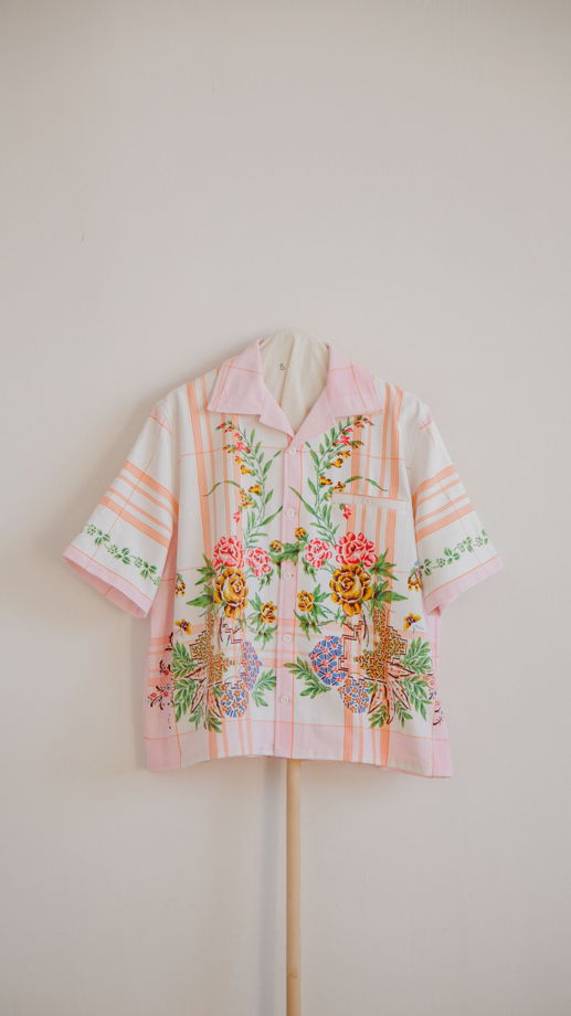 Розовая Рубашка в Цветах/Pink Matter Short Sleeve Shirt