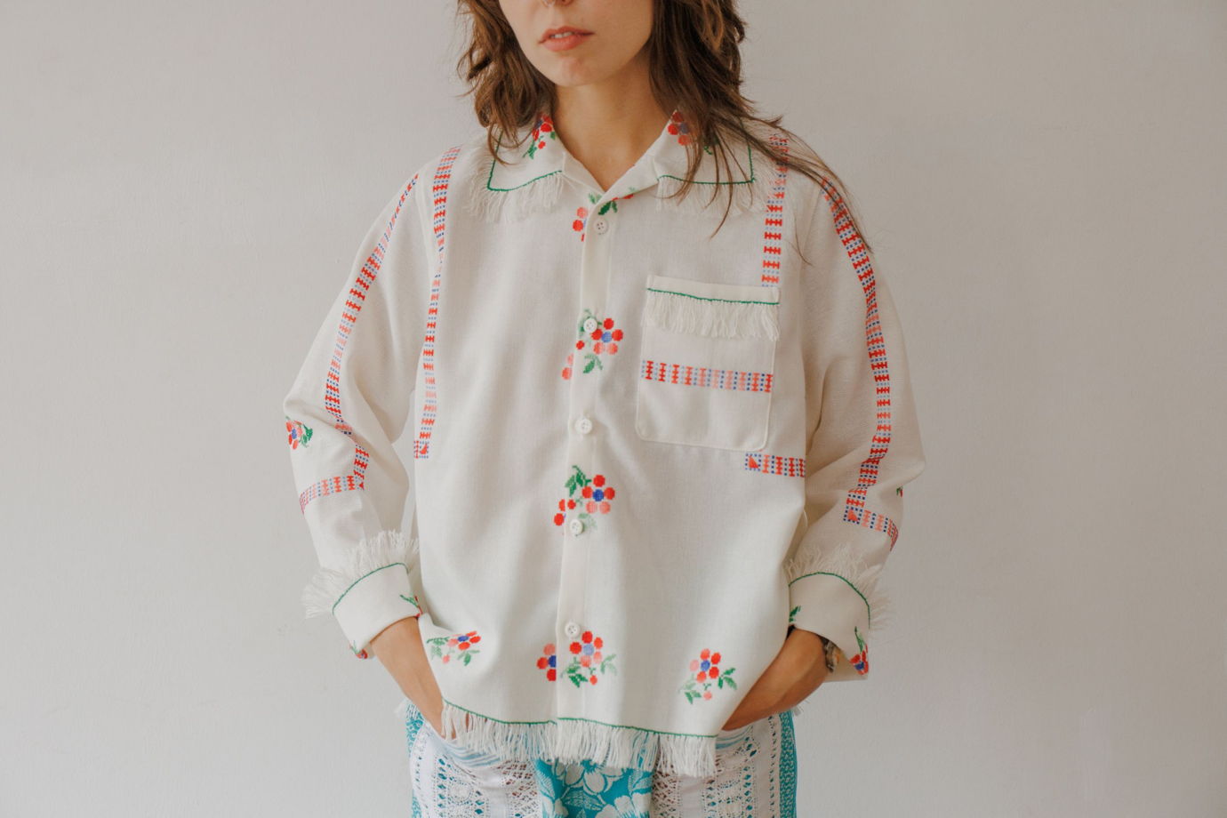 Рубашка с Бахромой на Кокетке/Fringed Yoke Long Sleeve Shirt