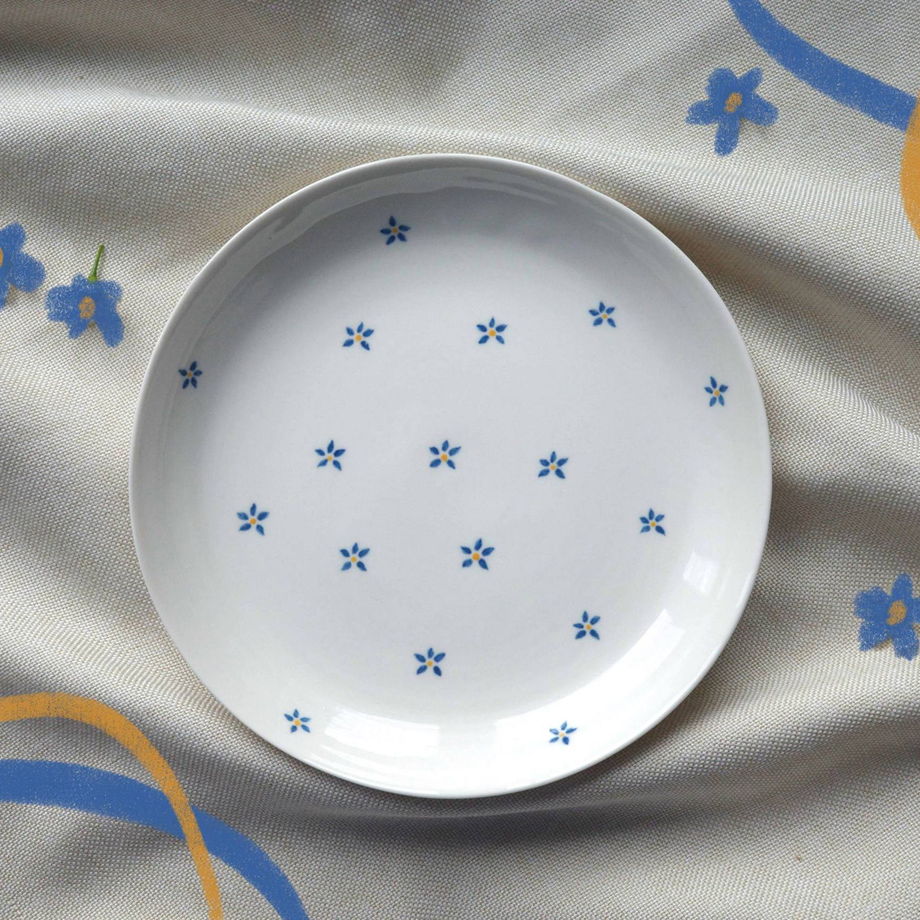 Тарелка белая маленькая с росписью ручной работы, "Лён"