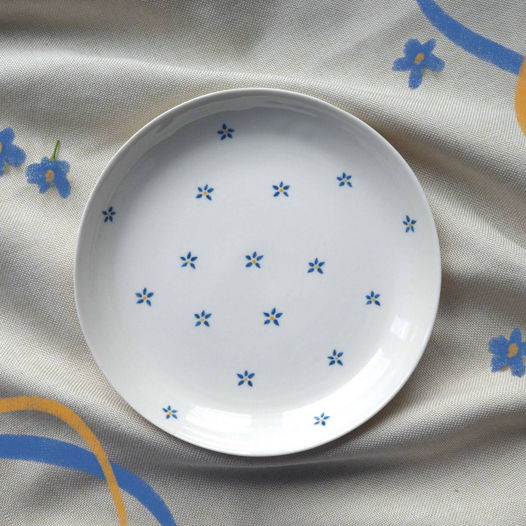 Тарелка белая маленькая с росписью ручной работы, "Лён"