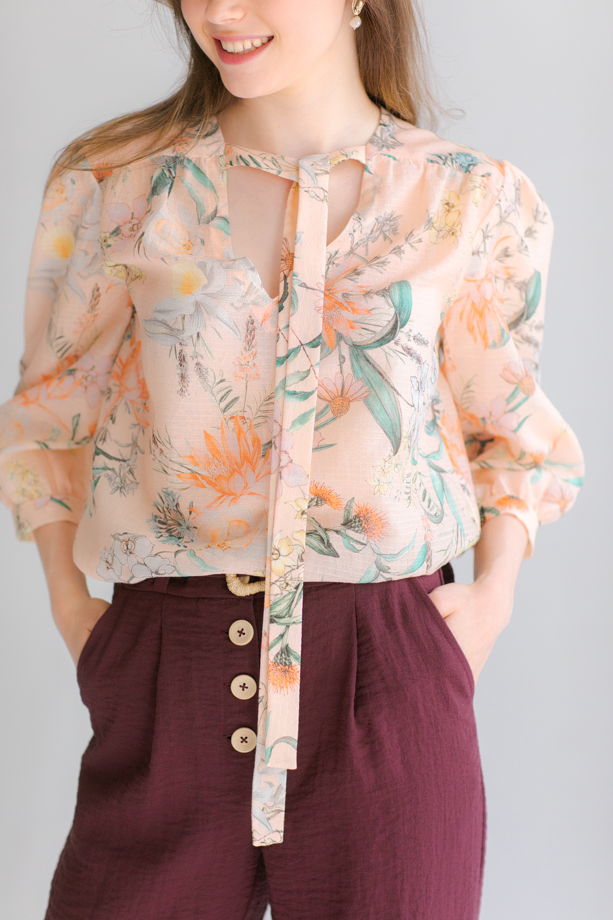 Блуза из хлопкового батиста с цветочным принтом