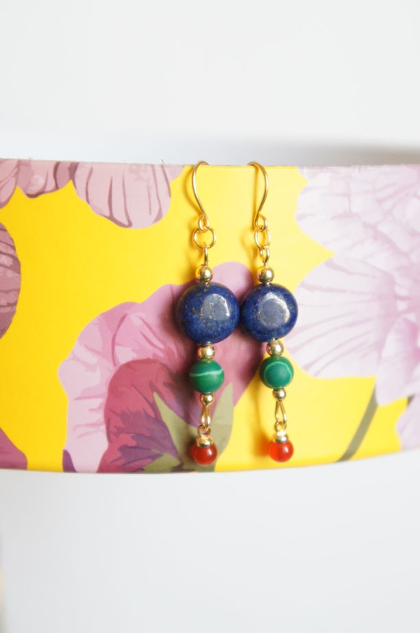 Серьги ляпис лазурит малахит сердолик