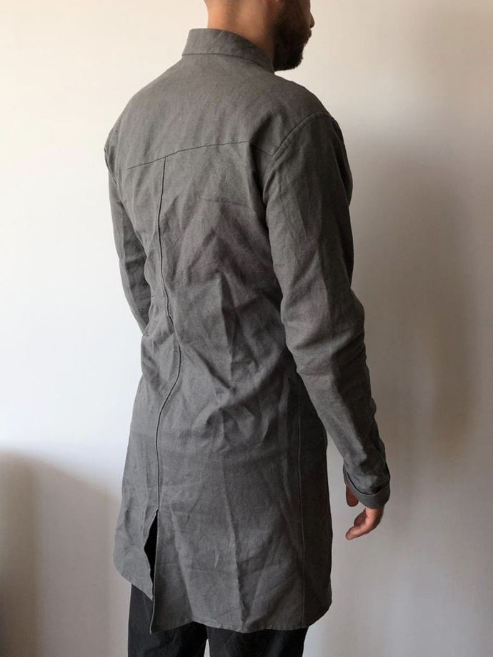 серый тренч пальто асcиметричного кроя N13L