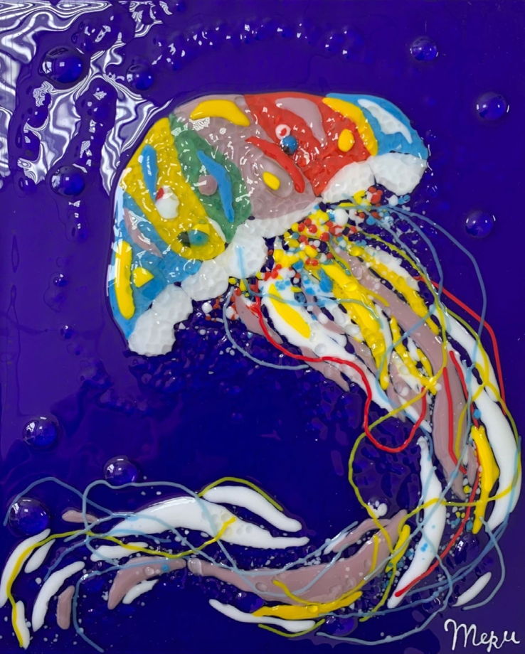 Картина-панно из фьюзинг стекла, поп-арт, медуза